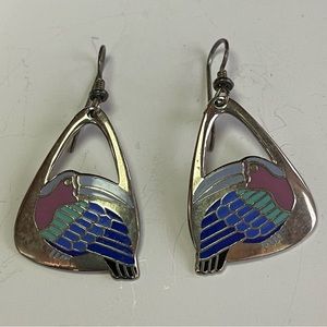 Signed Laurel Burch Toucan Drop Earrings